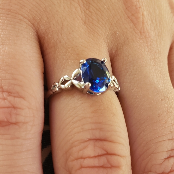 1/2CT BLUE TOURMALINE OVAL BRILLIANT CUT SIMPLE RING - Picture 11 of 12